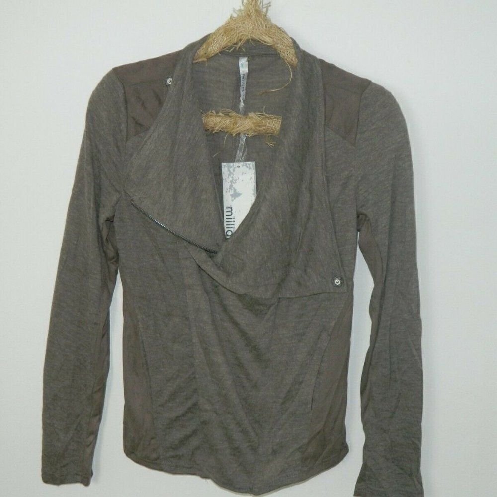 Miilla Jacket Brown Mixed Media Faux‎  Suede Asymmetric Zip Moto Bomber